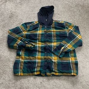 Eddie Bauer Hoodie Jacket Women Medium Multicolor Plaid Lined Button Down Casual